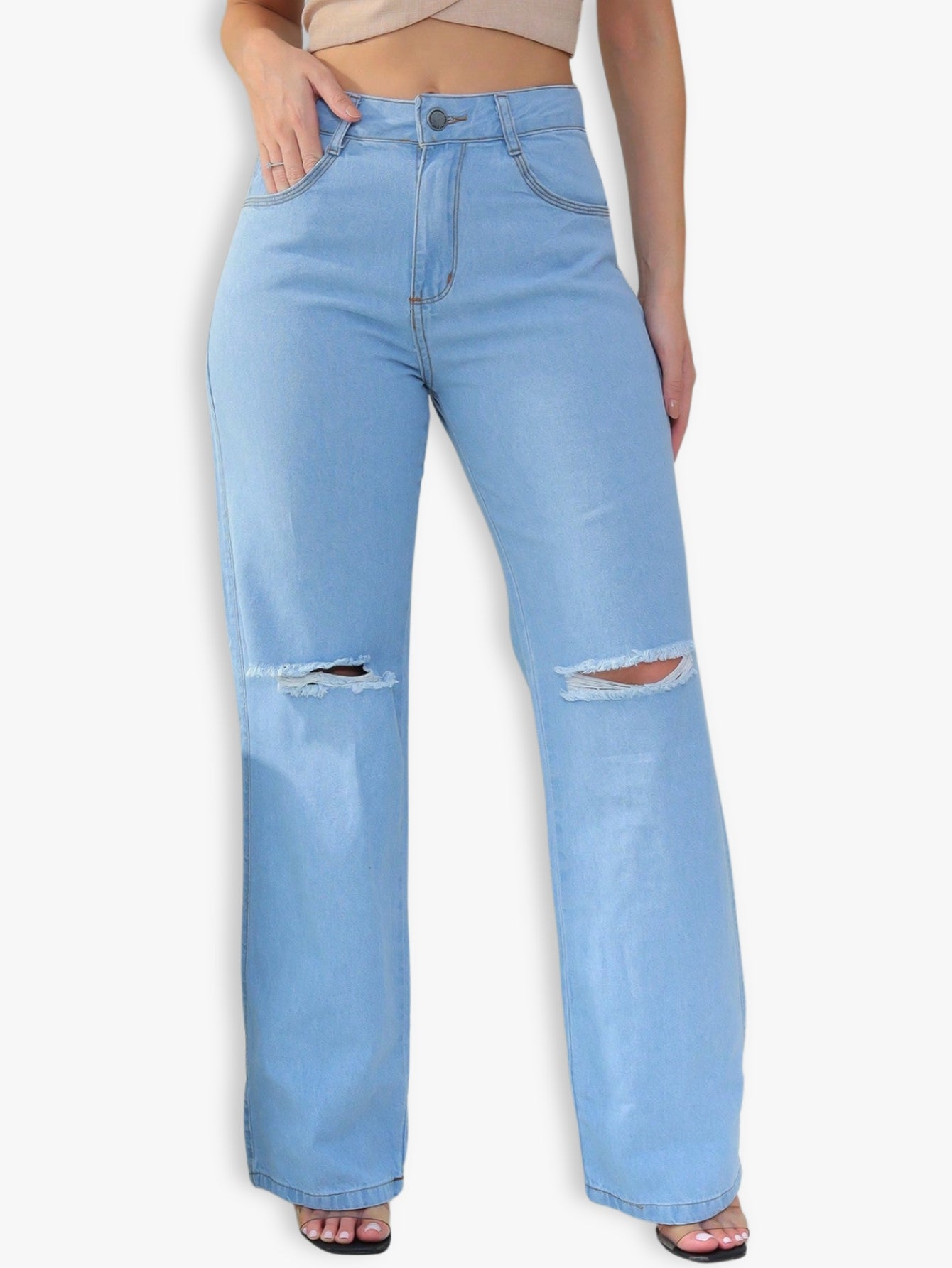 Calça jeans pantalona rasgada